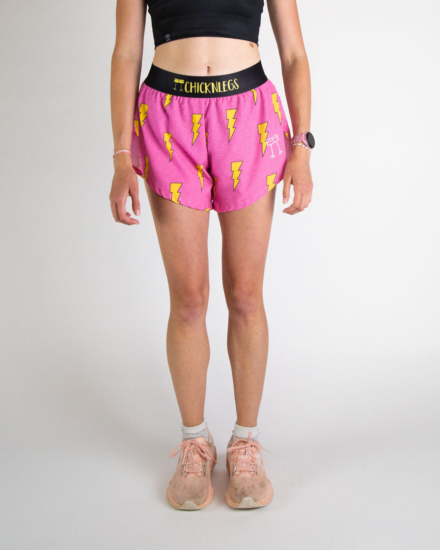 Women's Pink Bolts 4" Split Shorts