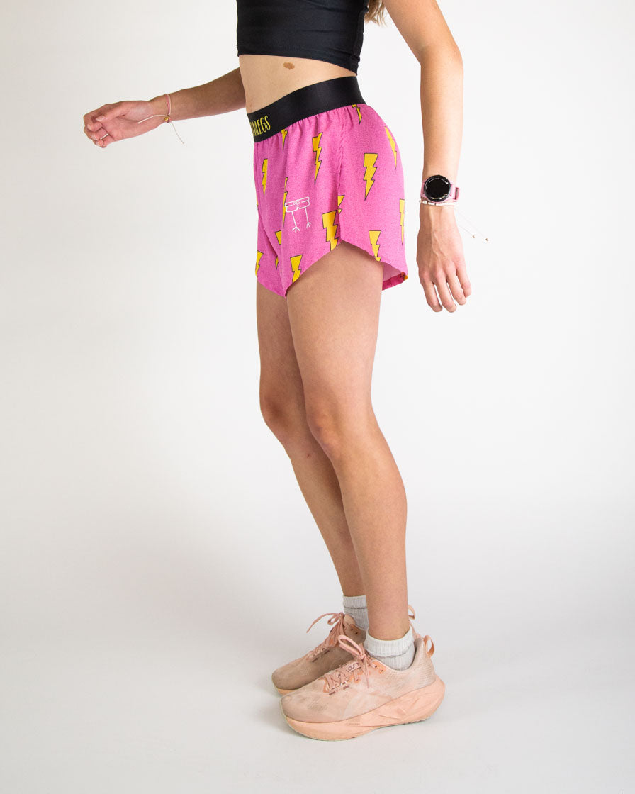 Women's Pink Bolts 4" Split Shorts