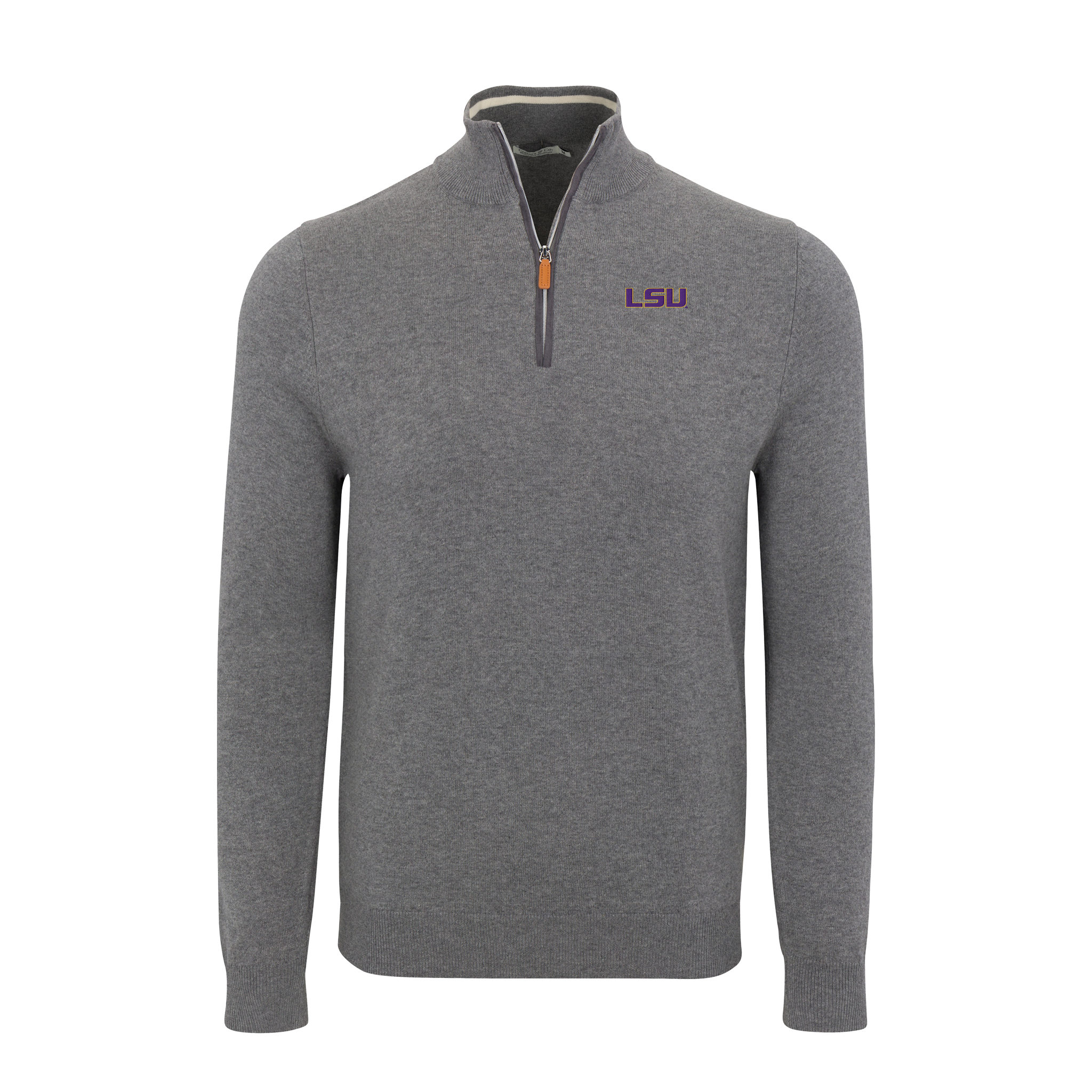 LSU Grey with Grey Trim Luxury Touch Cotton and Cashmere Quarter Zip Sweater