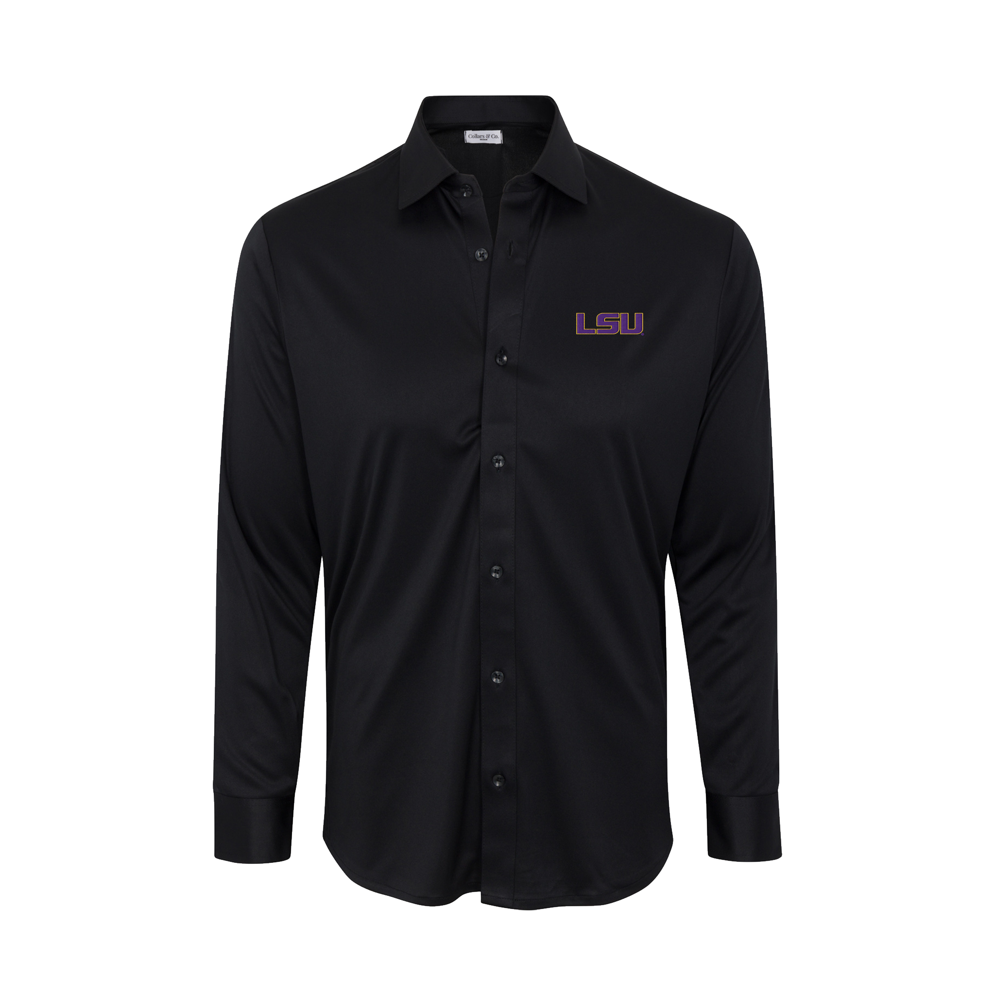 LSU Quattro Flex Dress Shirt with Semi-Spread Collar Black