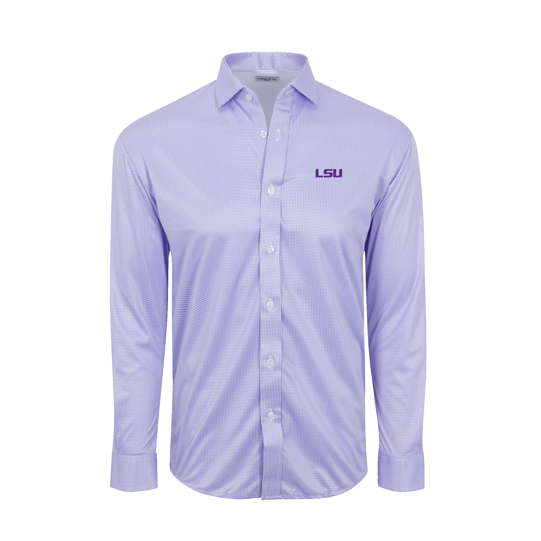 LSU Quattro Flex Dress Shirt with Semi-Spread Collar Lavender Houndstooth