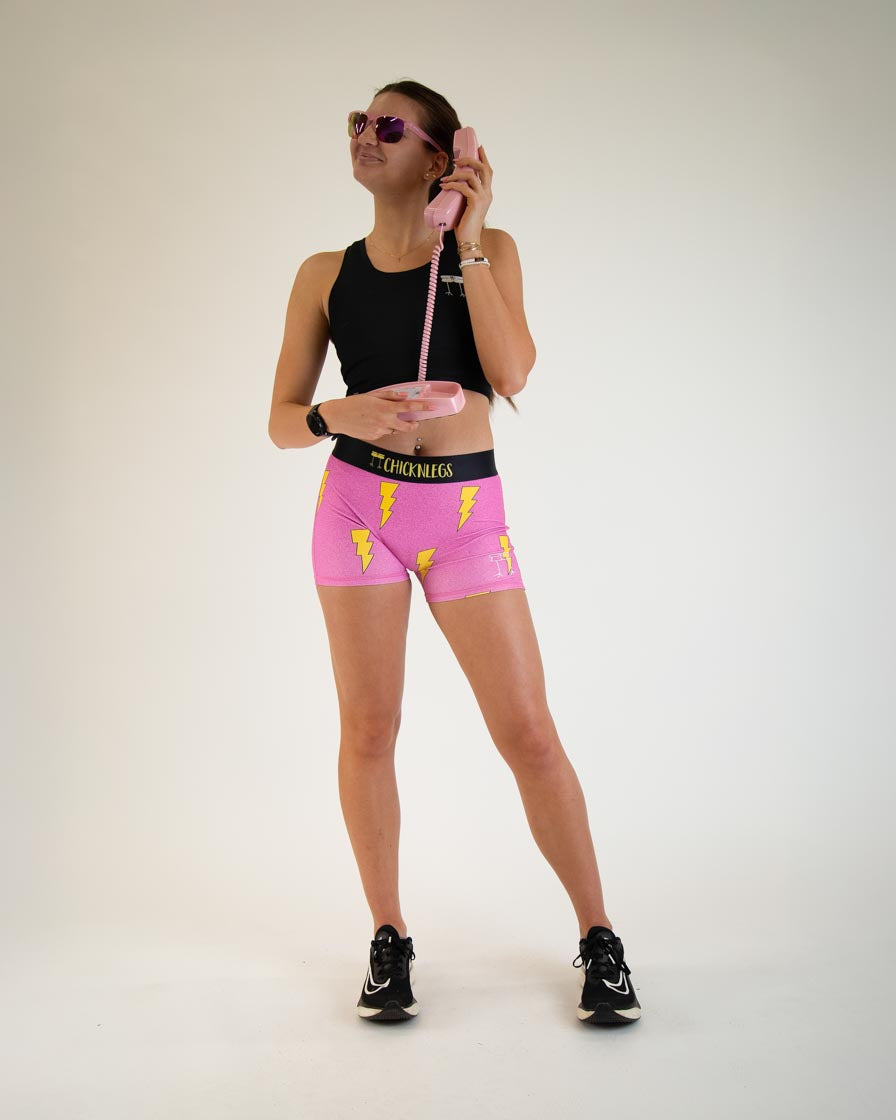 Women's Pink Bolts 3" Race Compression Shorts