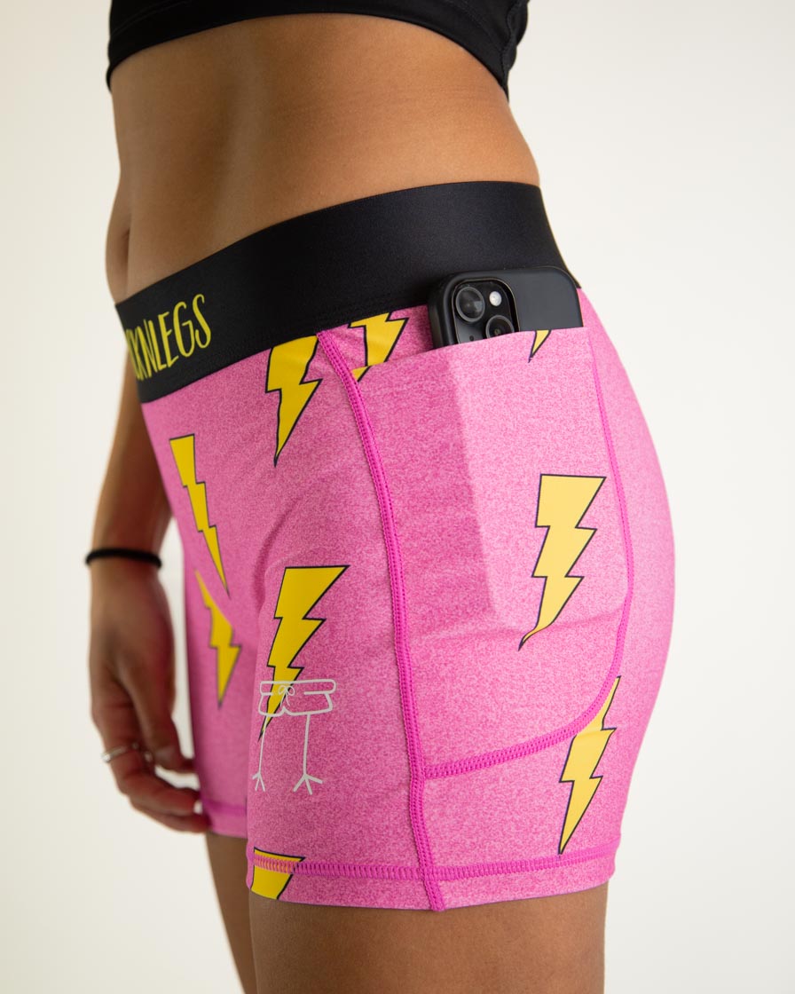 Women's Pink Bolts 3" Compression Shorts