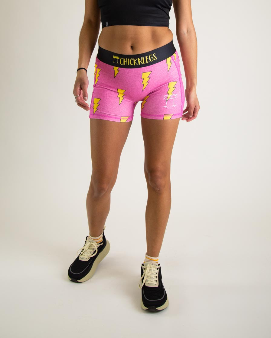 Women's Pink Bolts 3" Compression Shorts