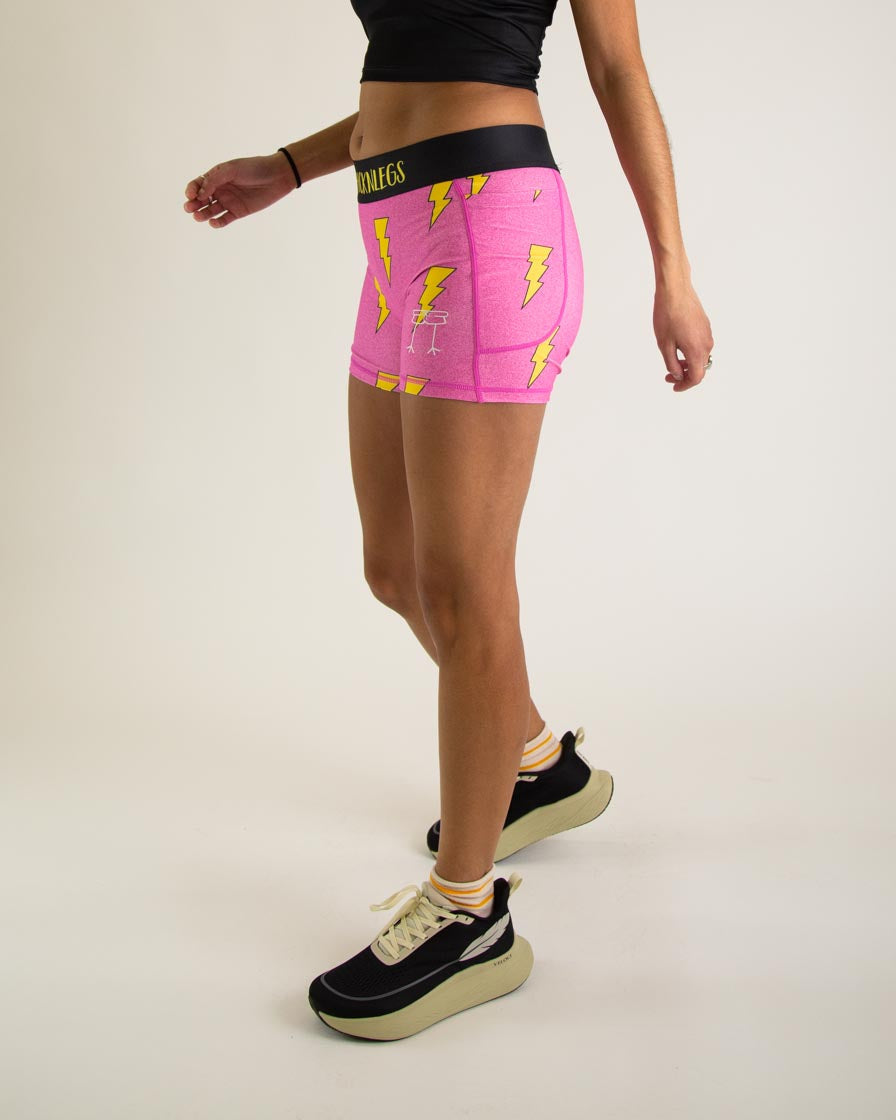 Women's Pink Bolts 3" Compression Shorts