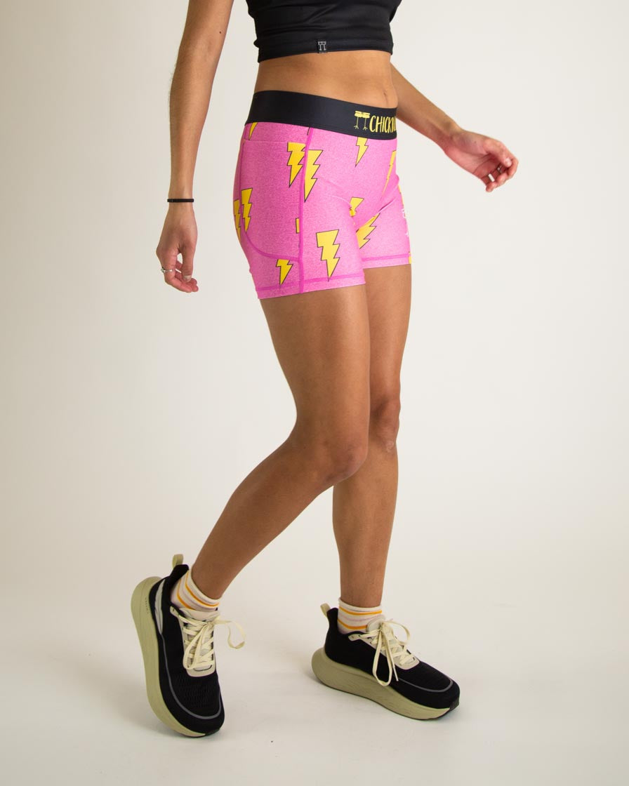 Women's Pink Bolts 3" Compression Shorts